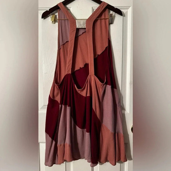 FREE PEOPLE Way of the World Tunic Asymmetrical Berry Tone Stripes LOW T Back M - Picture 3 of 11